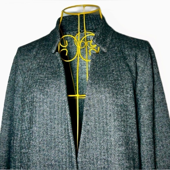 Eileen Fisher Wool Blend Gray & Black Open Tweed Blazer Stand Collar, Pockets SP - Picture 9 of 14